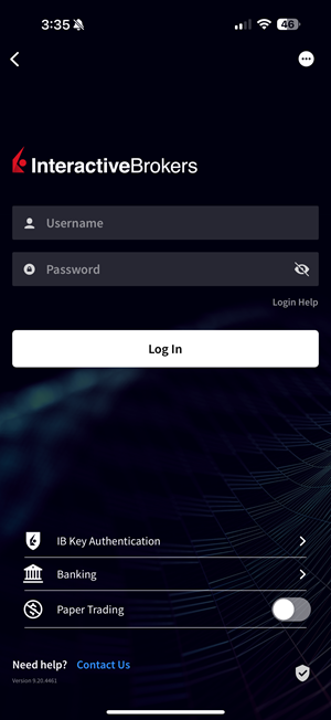 The login page on the iPhone